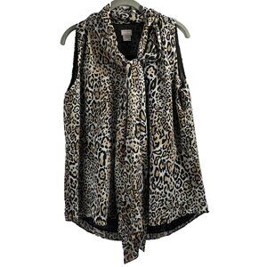 Chicos Women's Top Size Medium Sleeveless Scarf Lined Cheetah Print Black‎ White